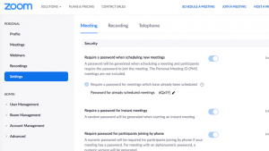 Screenshot of meeting settings